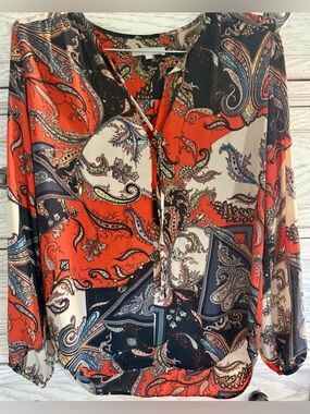 Joan Vaas Women’s Blouse Orange Paisley Pullover Tunic (S)